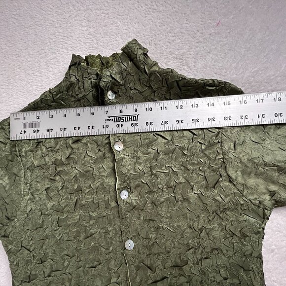 Vintage Women's Button-Up Textured Crinkle Olive Green Reversible Jacket Casual - Picture 3 of 7